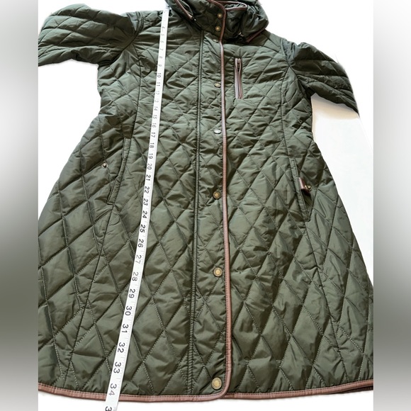 Lauren Ralph Lauren Quilted Coat Green Chain Link Lining Hooded Size Small - Picture 10 of 16